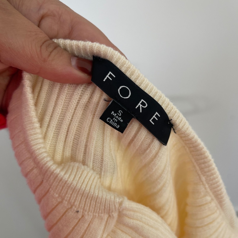 FORE Ribbed Knit‎ Strapless Midi Dress Slit Size Small Cream Twist Front Evening - Picture 7 of 8